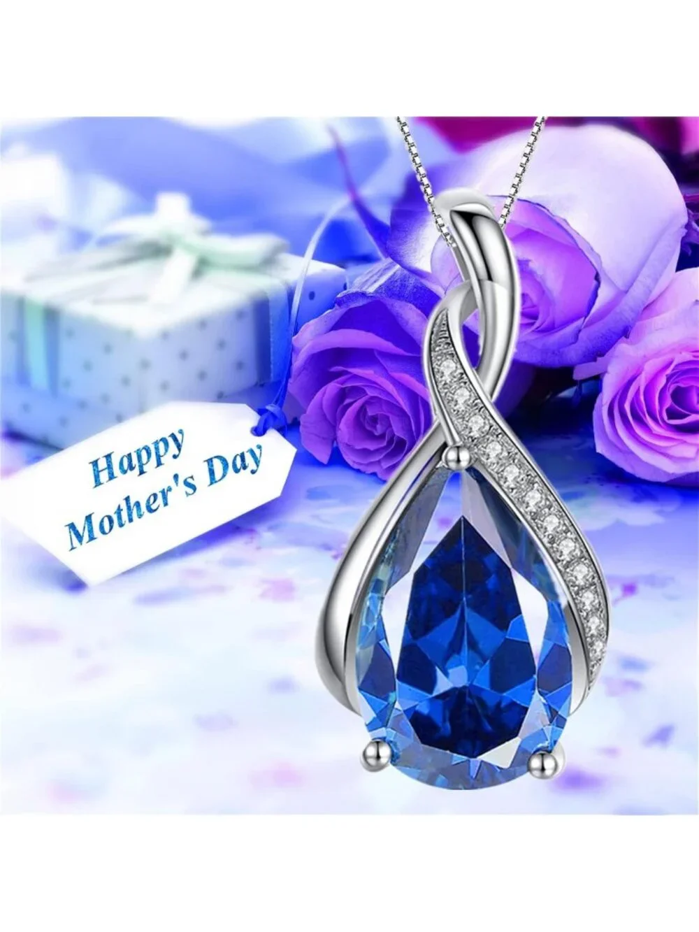 Elegant Sterling Silver Pear Cut Pendant Necklace | Simulated Ruby, Sapphire
